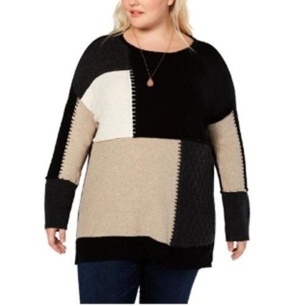 Style & Co Womens Multicolor Colorblock Stitch Tunic Pullover Sweater Size PXL